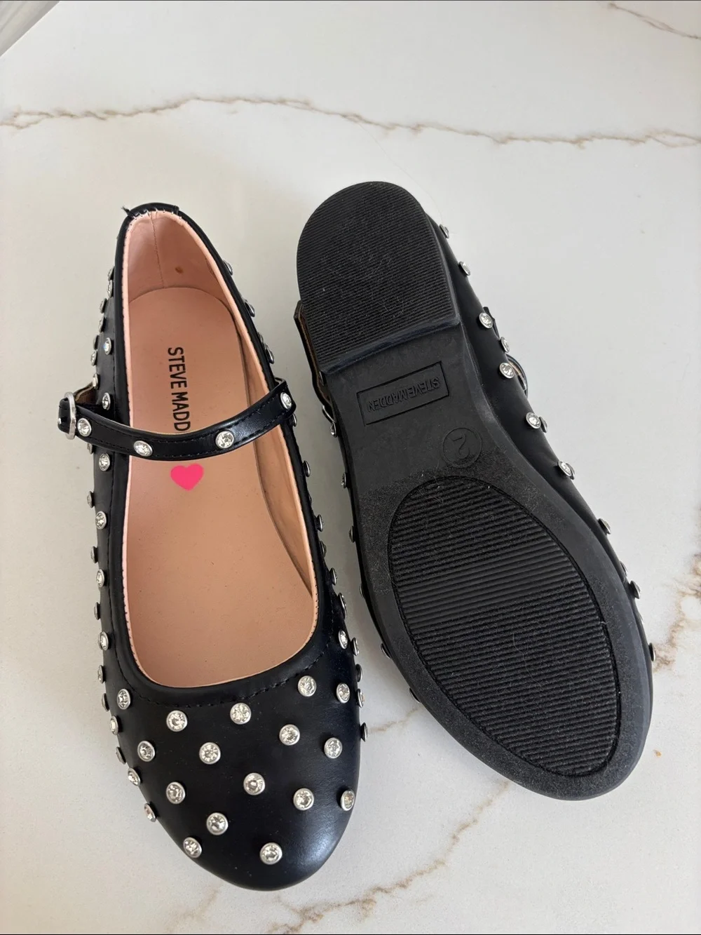 Steve Madden Black Studded Mary Jane Flats for Kids